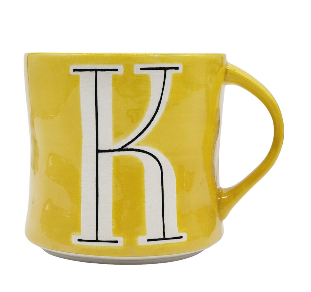 Anthropologie Monogram Coffee Mug Yellow Letter K Initial Hand Painted Tea Cup
